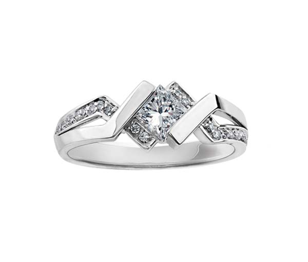 BAGUE EN OR 14K BLANC SERTIE D'UN DIAMANT CANADIEN ET DE DIAMANTS - CR AM217W55 - DIAMANT CANADIEN