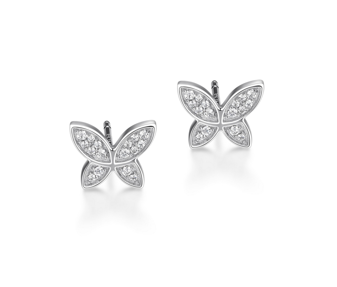 BOUCLES PAPILLON EN ARGENT RHODIÉ SERTIES DE CUBIQUES ZIRCONIAS - PJ R2AQS20000 - REIGN
