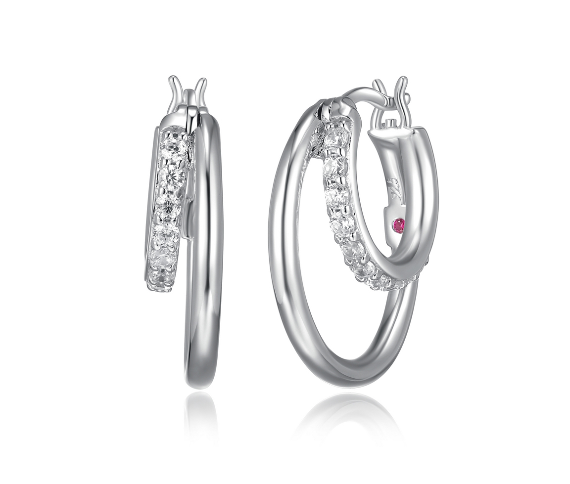 BOUCLES ANNEAUX DOUBLES EN ARGENT RHODIÉ SERTIES DE CUBIQUES ZIRCONIAS - PJ R2LCNY000J - ELLE