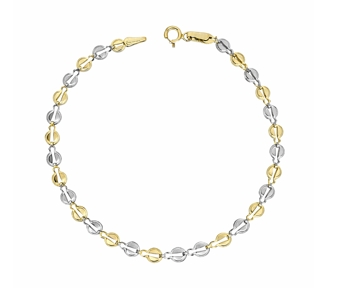 BRACELET DE FANTAISIE EN OR 2 TONS À MAILLE RONDE TAILLÉE DIAMANT - MB BRAFA10 - BIJOUX D'IMPORTATION