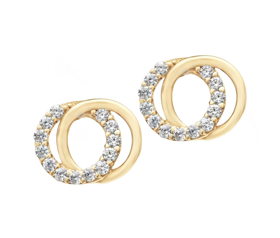 BOUCLES FIXES 2 CERCLES AJOURÉS ENTRELACÉS EN OR SERTIES DE CUBIQUES ZIRCONIAS - CB EYA32771 - CBE