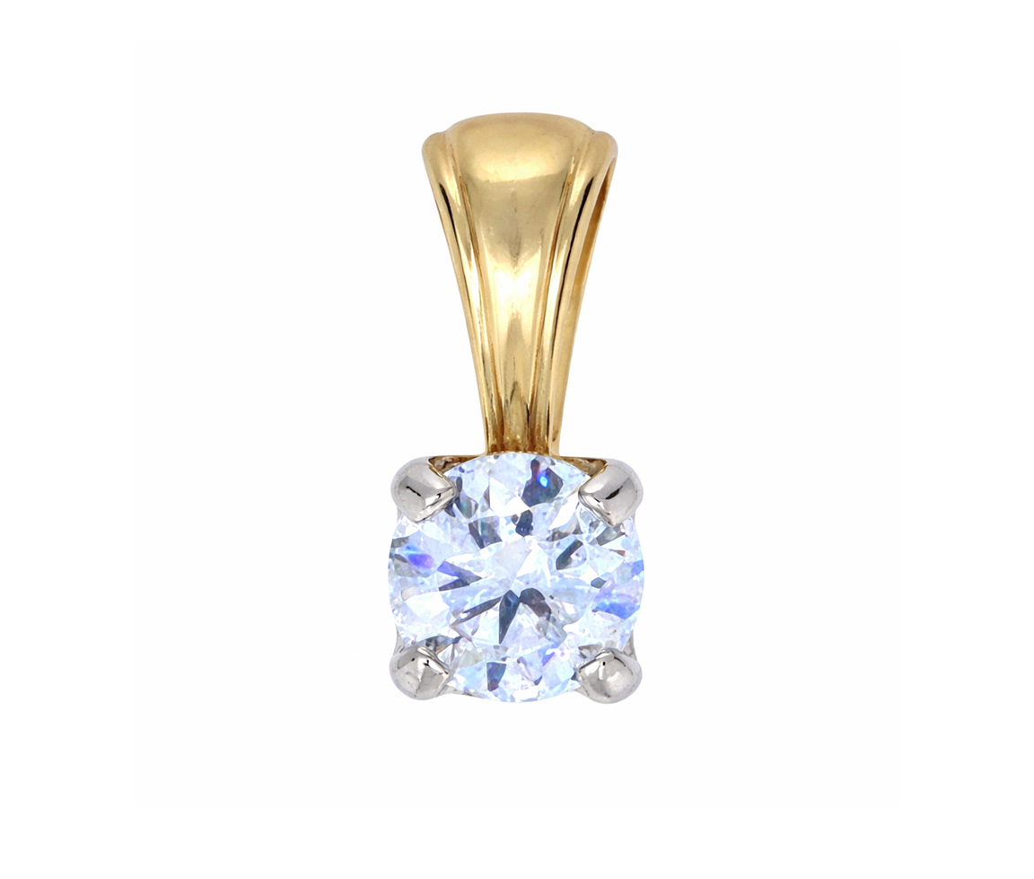 PENDENTIF STYLE SOLITAIRE EN OR 2 TONS SERTI D'UN DIAMANT - SJ PENDI02 - BIJOUTERIE SUISSE INC.