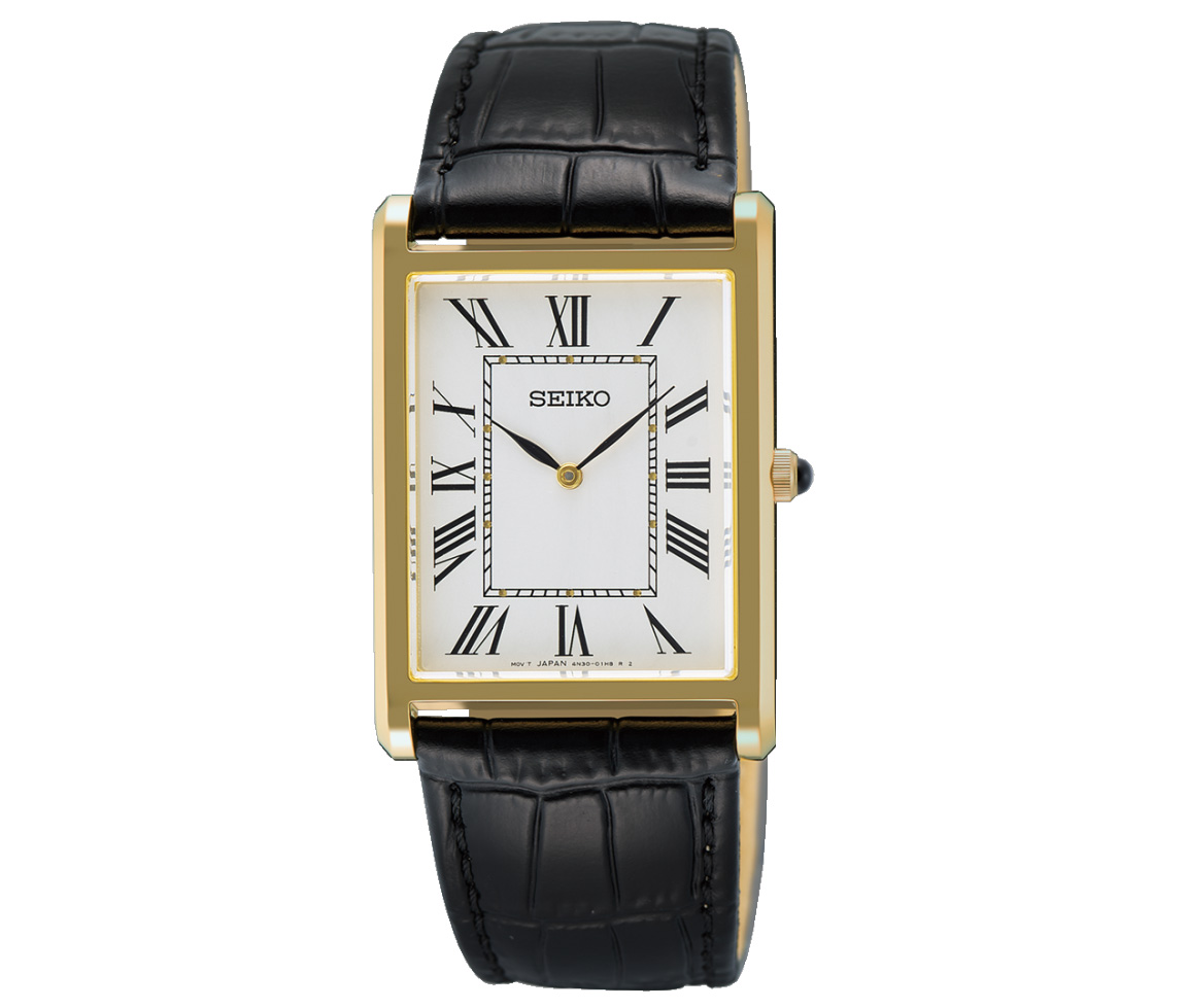 MONTRE RECTANGULAIRE SEIKO AVEC BRACELET DE CUIR - OD SWR104P1 - SEIKO