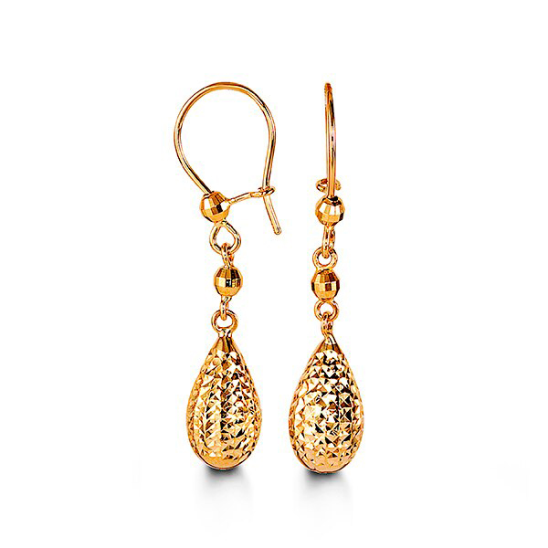 BOUCLES BILLE+GOUTTE EN OR JAUNE TAILLÉES DIAMANT AVEC CROCHETS - SY 1003 - BIJOUX D'IMPORTATION