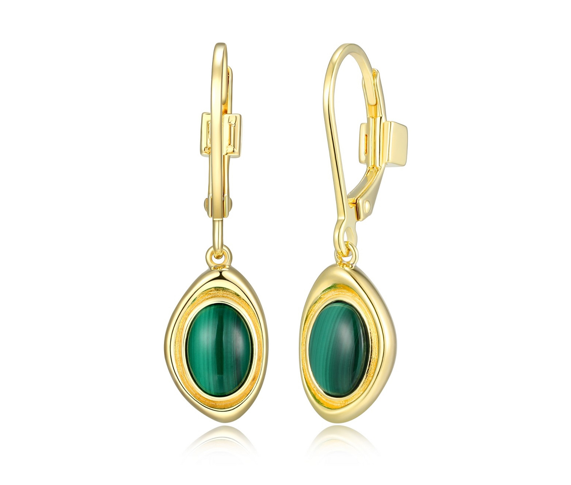 BOUCLES ELLE EN ARGENT/PVD OR SERTIES DE MALACHITE - PJ 32LCUT3003 - ELLE