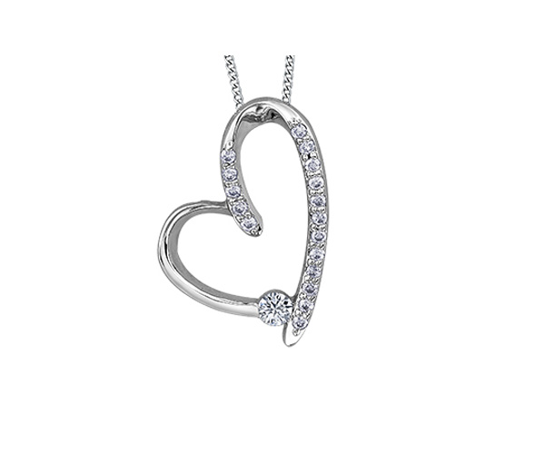 PENDENTIF COEUR EN OR 10K BLANC SERTI D'UN DIAMANT CANADIEN ET DE DIAMANTS - CR AM353 - DIAMANT CANADIEN