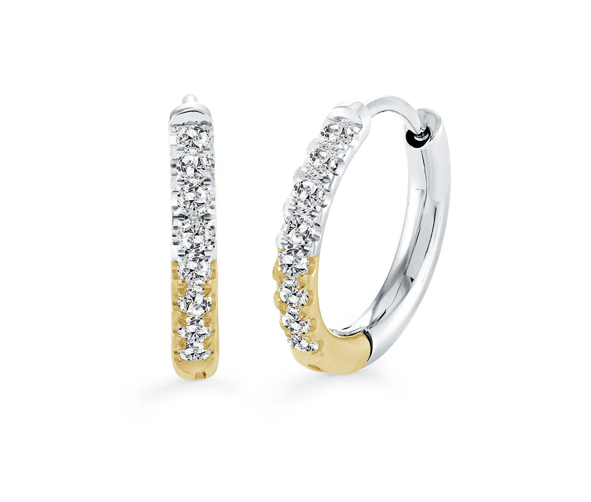 BOUCLES HUGGIES EN ACIER/PVD OR 2 TONS SERTIES DE CUBIQUES ZIRCONIAS - IG SEA367 - ITALGEM