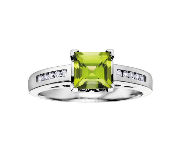 BAGUEEN OR BLANC SERTIE D'UN PÉRIDOT ET DE DIAMANTS - CR DD1897 - BIJOUX CANADIEN