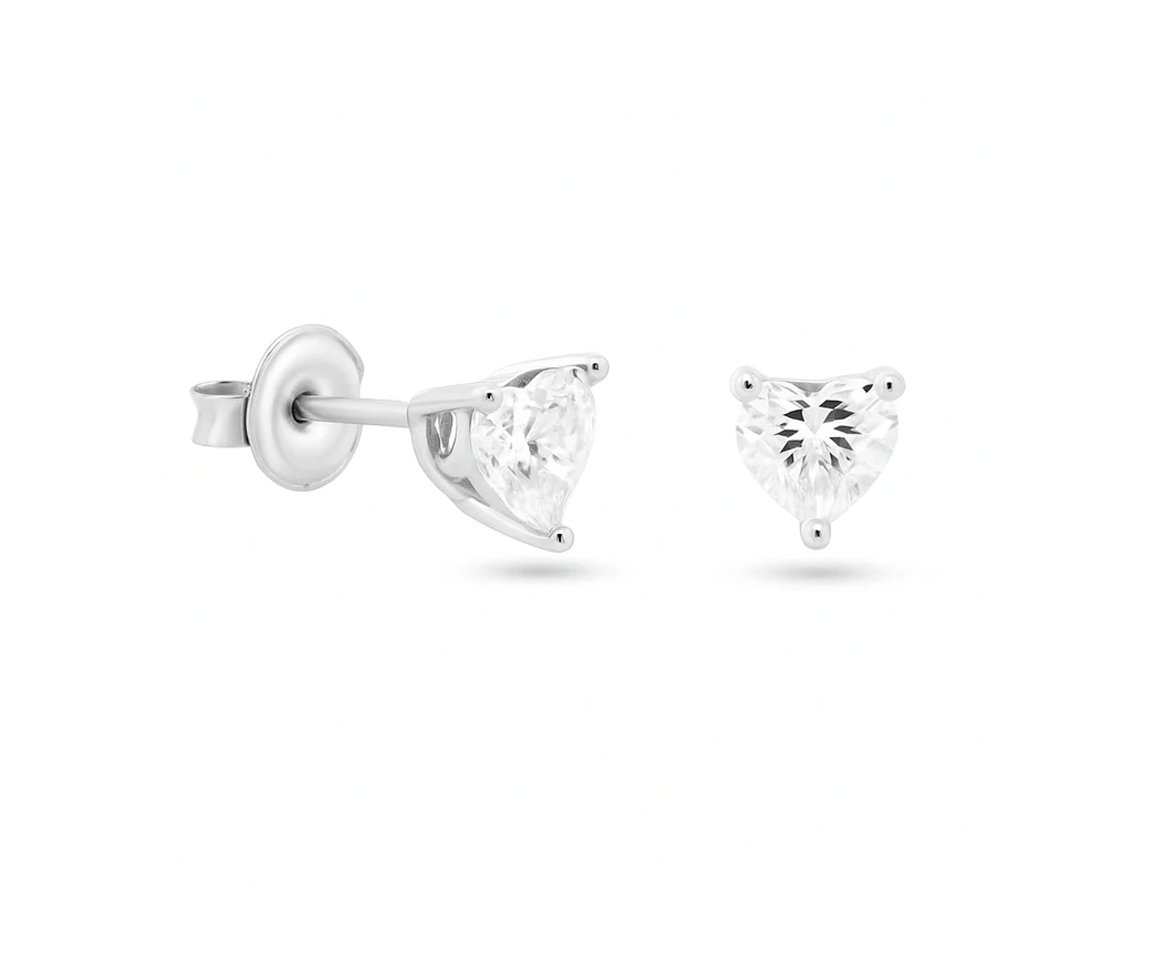 BOUCLES FIXES EN ARGENT RHODIÉ SERTIES DE MOISSANTES À TAILLE COEUR - SP MGME00004 - BIJOUX D'IMPORTATION