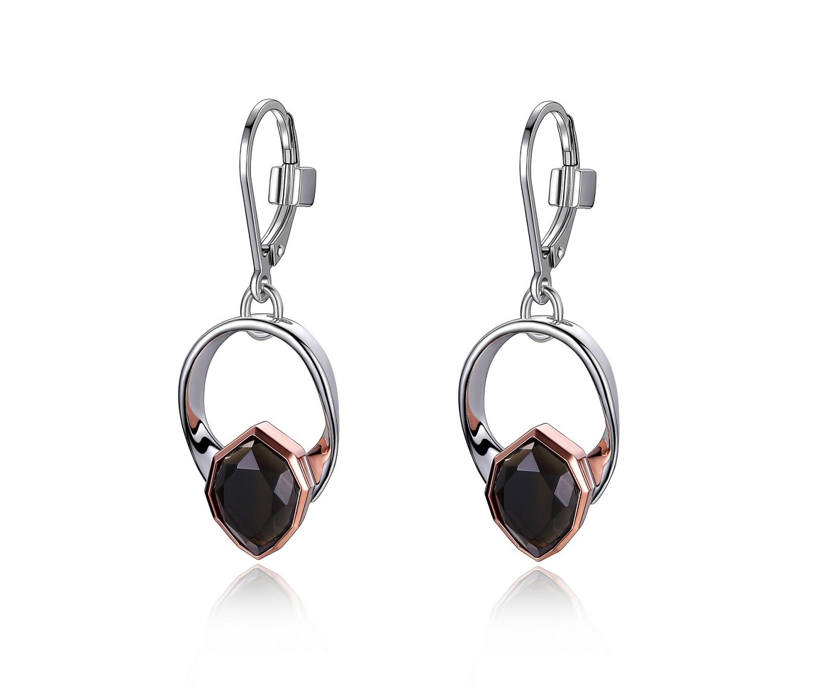 BOUCLES EN ARGENT RHODIÉ/PVD OR ROSE SERTIES DE CUBIQUES ZIRCONIAS NOIRS - PJ R2LC5WDW03 - ELLE