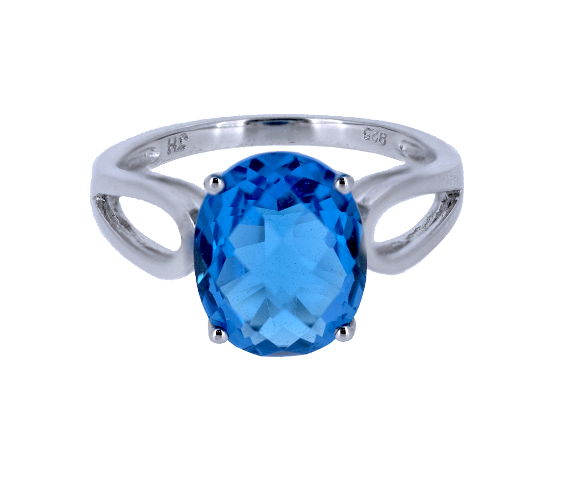 BAGUE EN ARGENT RHODIÉ SERTIE D'UN TOPAZE BLEU