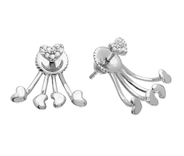 BOUCLES AVEC JACKET COEUR EN ARGENT RHODIÉ SERTIES DE CUBIQUES ZIRCONIAS - SP GME00073 - BIJOUX D'IMPORTATION