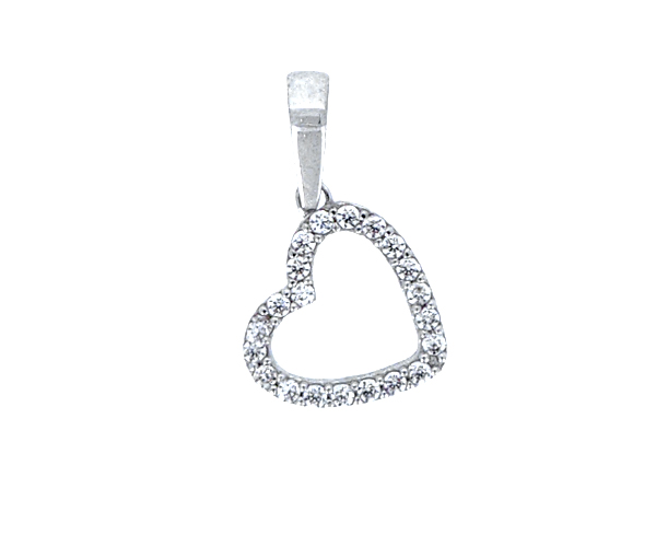 PENDENTIF COEUR AJOURÉ EN OR BLANC SERTI DE CUBIQUES ZIRCONIAS - MB COEUR64 - BIJOUX D'IMPORTATION