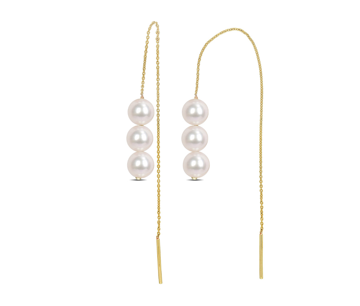 BOUCLES EN OR JAUNE STYLE CHAINETTE SERTIES DE PERLES D'EAU DOUCE RONDES - DM FC2CA5 - PERLE D'IMPORTATION