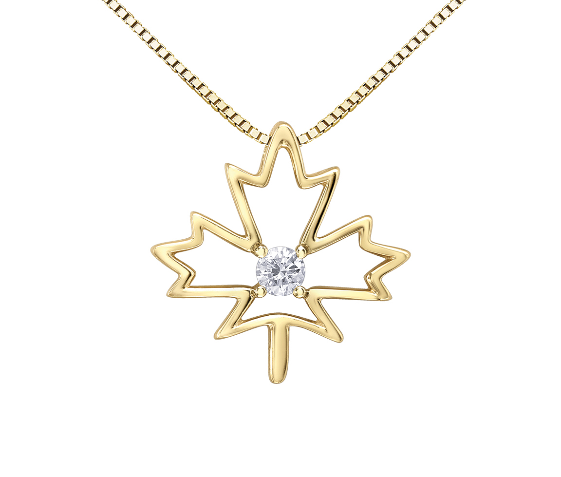 PENDENF FEUILLE D'ÉRABLE SERTI D'UN DIAMANT CANADIEN DANSANT - CR AM569 - DIAMANT CANADIEN