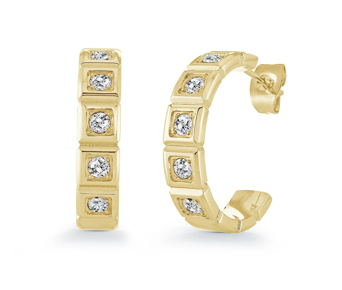 BOUCLES ANNEAUX OUVERTES EN ACIER/PVD OR SERTIES DE CUBIQUES ZIRCONIAS - IG SEA413 - VELORIA