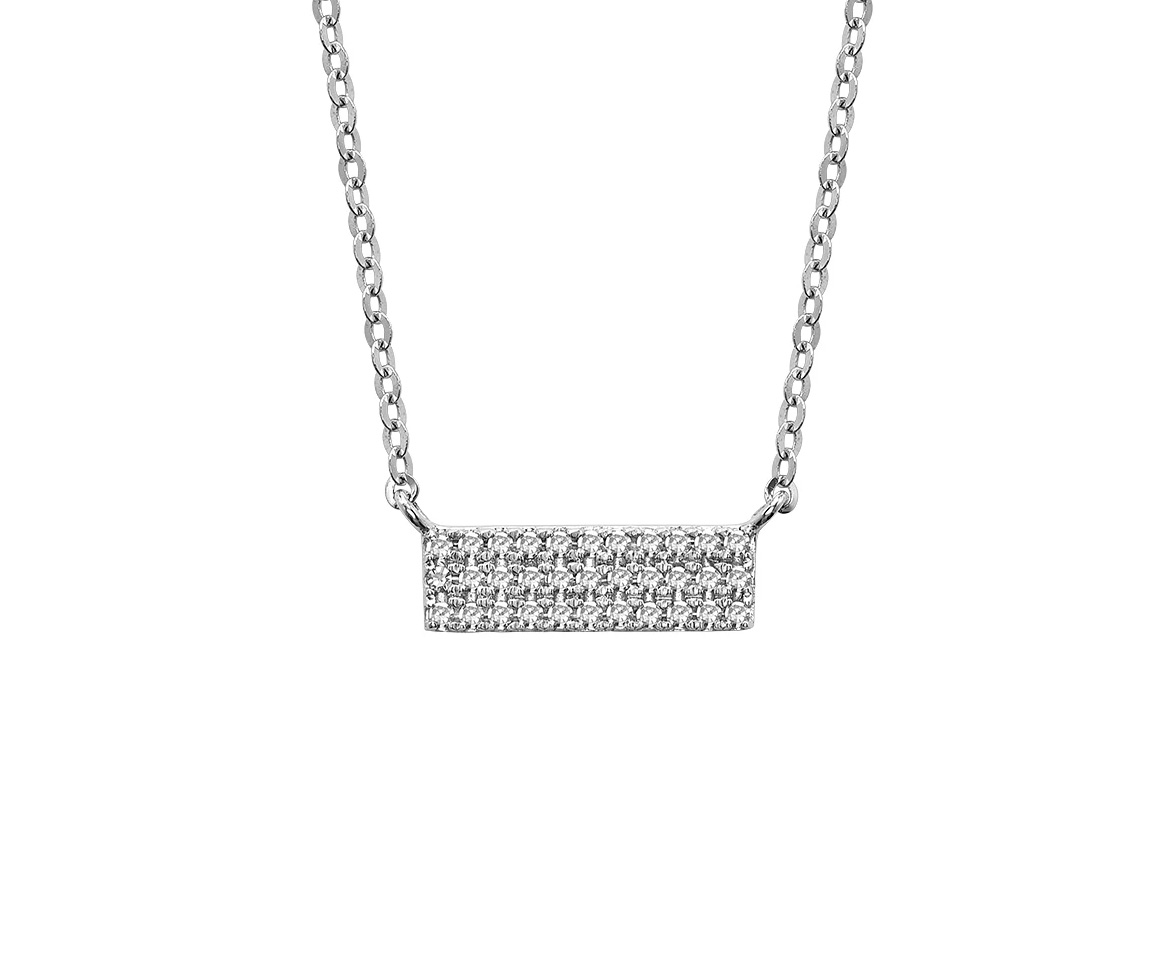 COLLIER BAR EN OR 10K BLANC SERTI DE DIAMANTS - BR 080410PBAR10 - BIJOUX D'IMPORTATION