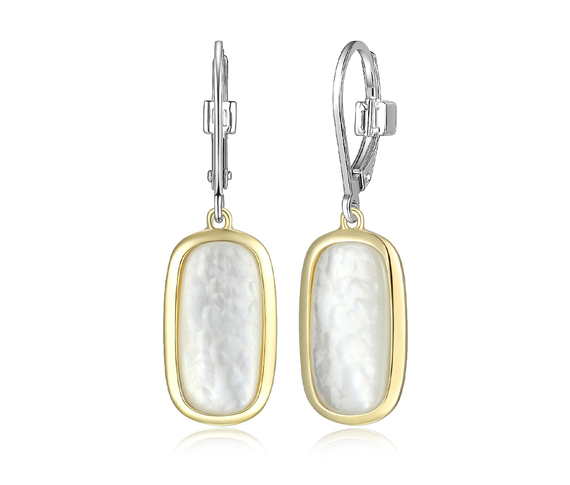 BOUCLES EN ARGENT RHODIÉ/PVD OR 2 TONS SERTIES DE NACRE DE PERLE - PJ 32LCRYA903 - ELLE