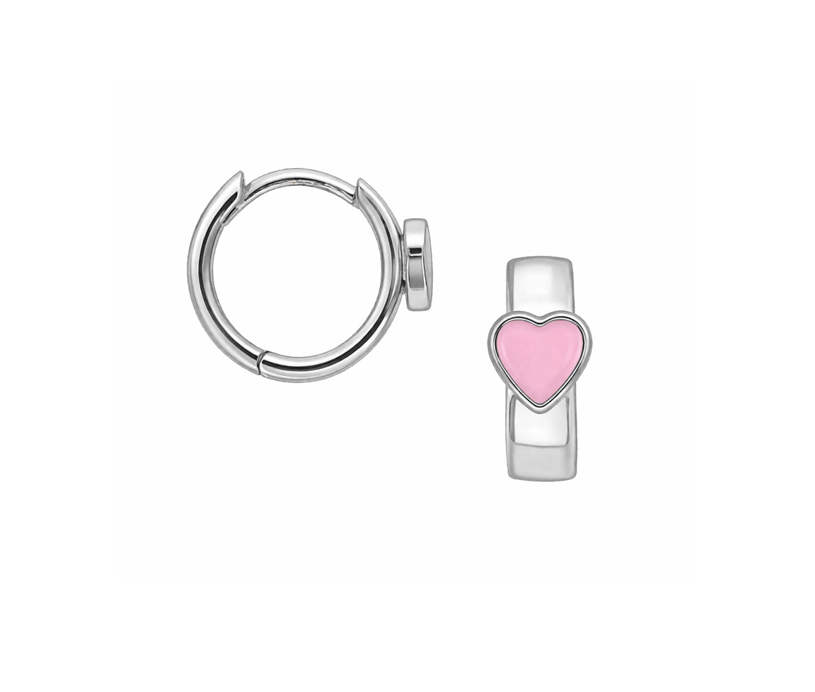 BOUCLES HUGGIES COEUR AVEC ÉMAIL ROSE - KK HS606 - BIJOUX D'IMPORTATION