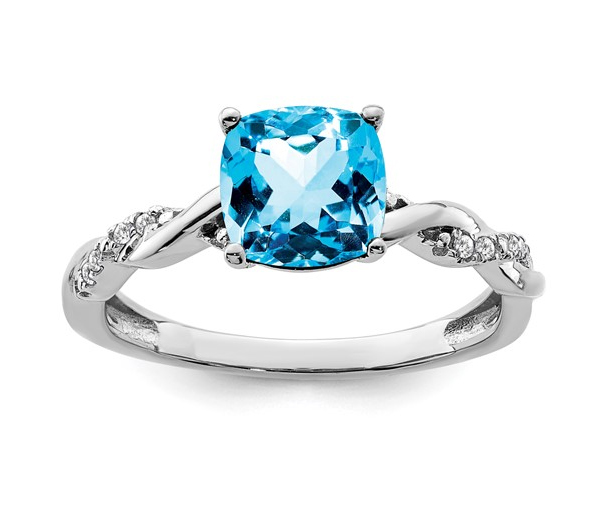 BAGUE EN ARGENT RHODIÉ SERTIE D'UN TOPAZE BLEU ET DE DIAMANTS - QG RM6004BT - IMPORTATION