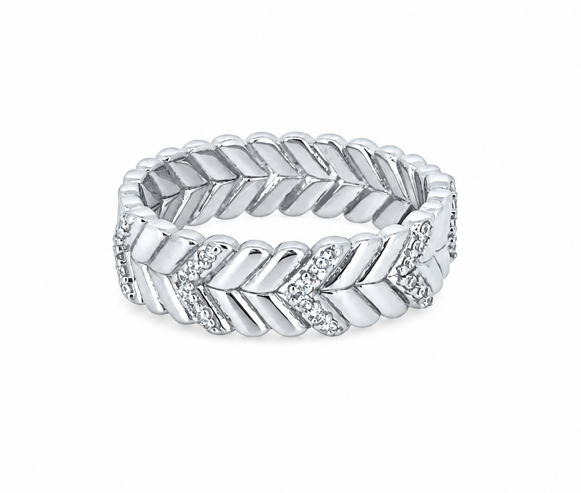 BAGUE EN ARGENT RHODIÉ À MOTIF EN V - SC R03431 - BIJOUX D'IMPORTATION