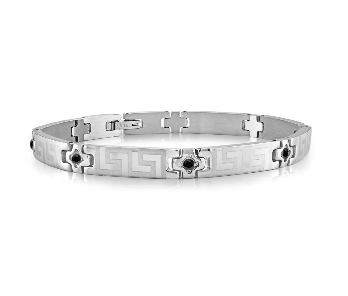 BRACELET EN ACIER À MOTIF VERSACE SERTI DE CUBIQUES ZIRCONIAS NOIRS - IG 1010/8N/7L01 - VÉLORIA