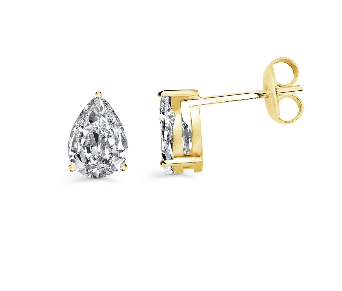 BOUCLES FIXES EN ACIER/PVD OR SERTIES DE CUBIQUES ZIRCONIAS DE TAILLE POIRE - IG SEA341 - VELORIA