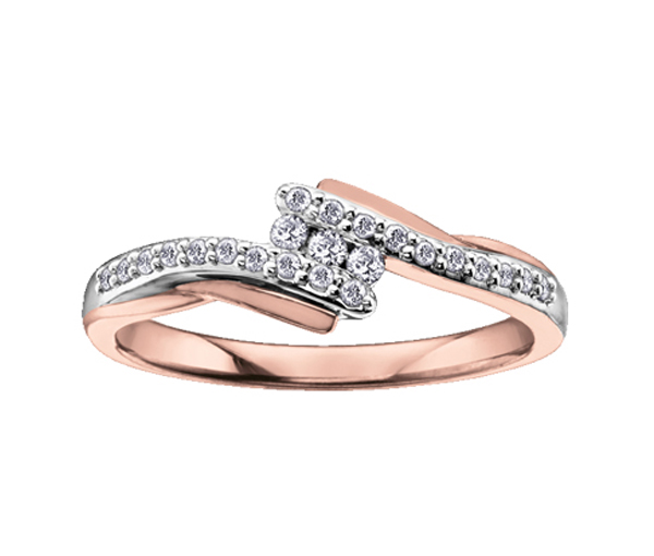 BAGUE EN OR 10K BLANC/ROSE SERTIE DE DIAMANTS - CR DD2403 - BIJOUX CANADIEN
