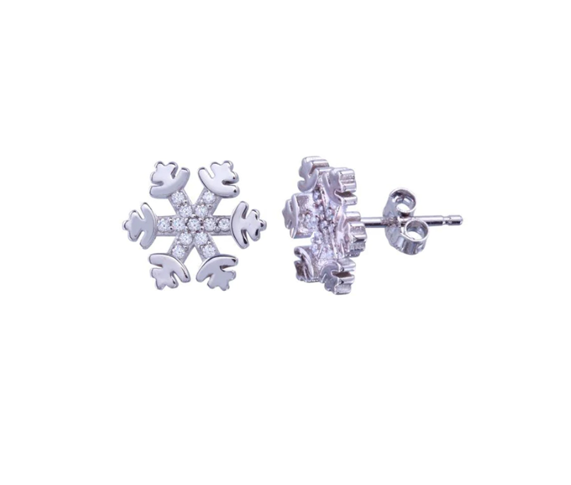 BOUCLES FLOCONS EN ARGENT RHODIÉ SERTIES DE CUBIQUES ZIRCONIAS - SP STE01309 - BIJOUX D'IMPORTATION