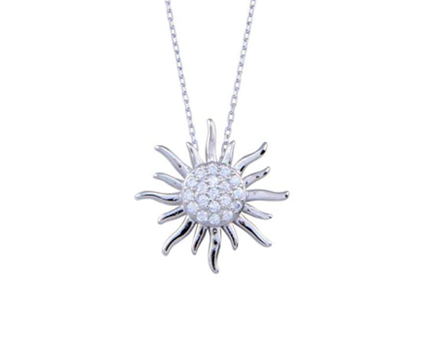 PENDENTIF SOLEIL EN ARGENT RHODIÉ SERTI DE CUBIQUES ZIRCONIAS - SP BGP01403 - BIJOUX D'IMPORTATION