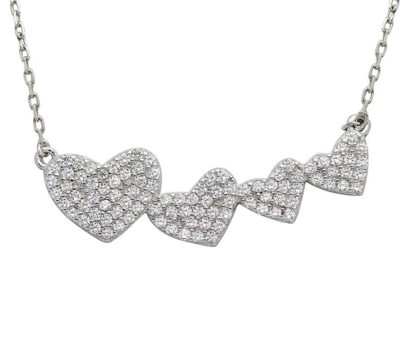 Collier Envolée de Cœurs en Argent Rhodié avec Cubiques Zirconias - SP STP01538RH - BIJOUX D'IMPORTATION