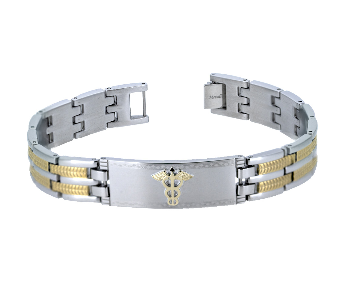 BRACELET MÉDICAL EN ACIER/PVD OR ET OR JAUNE - WB BMD470 - MEDICO BELLO