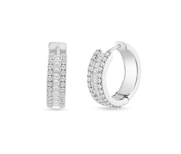 BOUCLES HUGGIES EN ARGENT RHODIÉ SERTIES DE CUBIQUES ZIRCONIAS - SP STE01336 - BIJOUX D'IMPORTATION