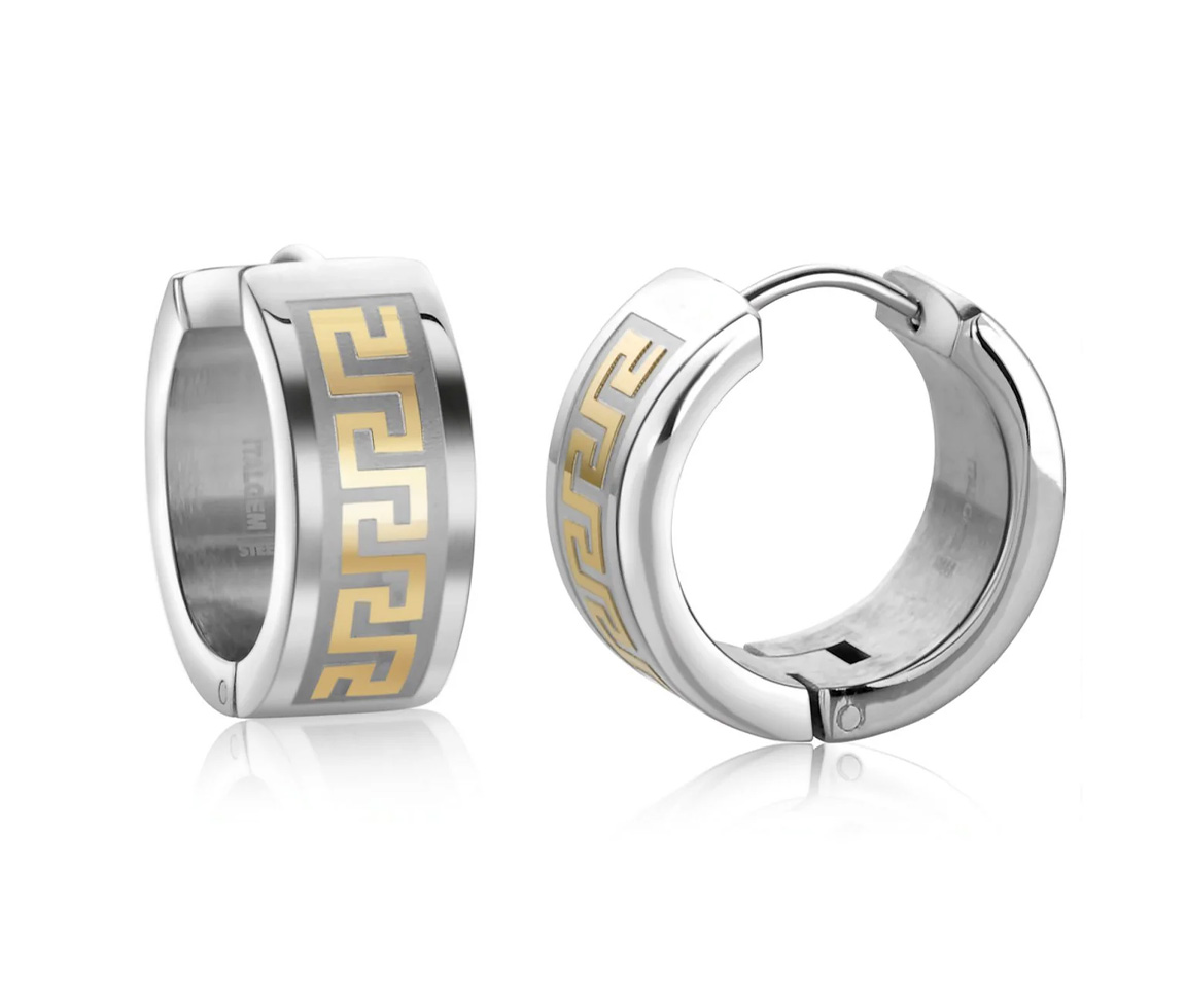 BOUCLES HUGGIES EN ACIER/PVD OR 2 TONS À MOTIF VERSACE - IG SEA214 - ITALGEM