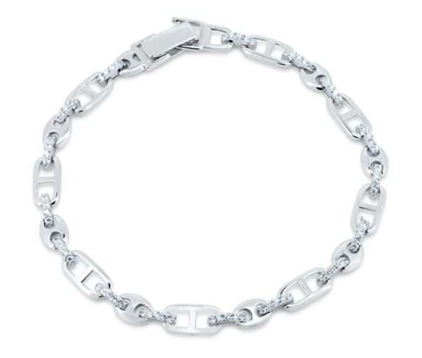 BRACELET EN ARGENT RHODIÉ À MAILLE MARINE ET GRAIN DE CAFÉ - SP GMB00110 - BIJOUX D'IMPORTATION