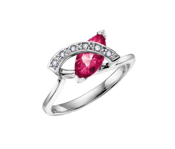 BAGUE EN OR BLANC SERTIE D'UN TOPAZE ROSE ET DE DIAMANTS - CR DD1712 - BIJOUX CANADIEN