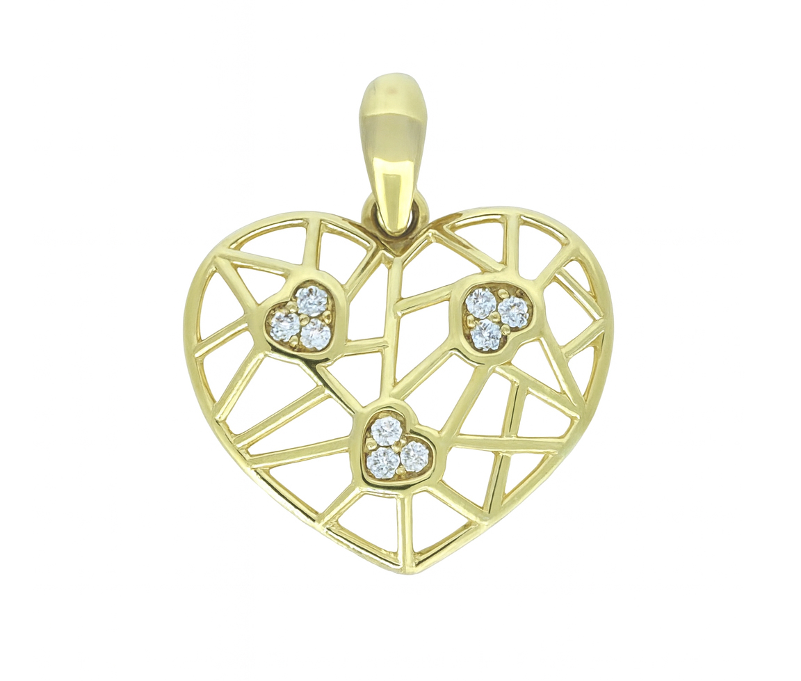 PENDENTIF COEUR AJOURÉ EN OR JAUNE AVEC 3 PETITS COEURS SERTIS DE CUBIQUES ZIRCONIAS - MB COEUR85 - BIJOUX D'IMPORTATION