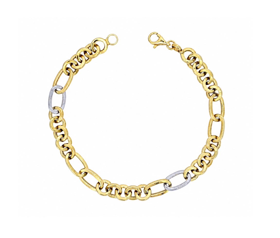 BRACELET EN OR 2 TONS À MAILLE FIGARO/ROLO - CB ROFI675YW7 - CBE
