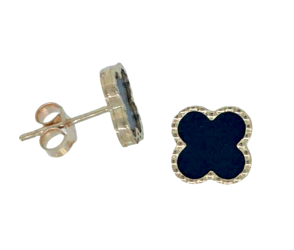BOUCLES FIXES TRÈFLES EN OR JAUNE SERTIES D'ONYX - CB EY04501BBK - CBE