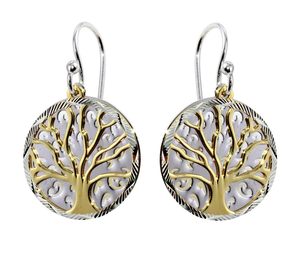 BOUCLES ARBRE DE VIEEN ARGENT RHODIÉ/PVD OR SUR CROCHETS - SP SOE00003 - BIJOUX D'IMPORTATION