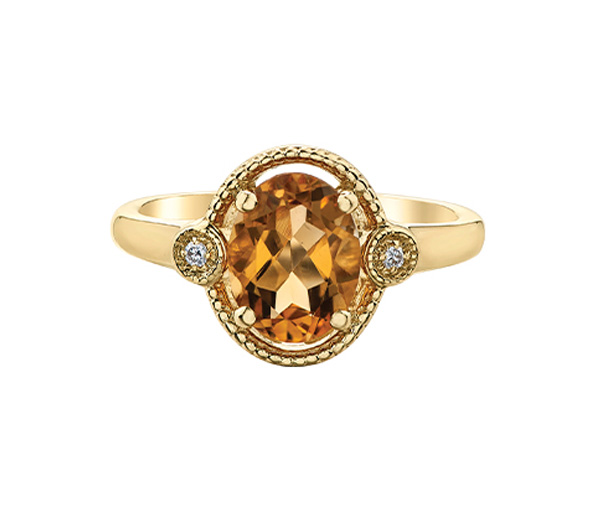 BAGUE EN OR SERTIE D'UNE CITRINE ET DE DIAMANTS - CR DD8102YCI - BIJOUX CANADIEN