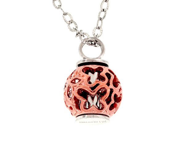 PENDENTIF URNE/CENDRE EN ACIER/PVD OR ROSE SERTI DE CUBIQUE ZIRCONIA - IG SU1 - ITALGEM