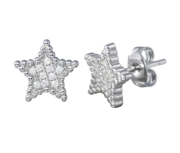 BOUCLES ÉTOILES EN ARGENT RHODIÉ - SP STE01195 - BIJOUX D'IMPORTATION