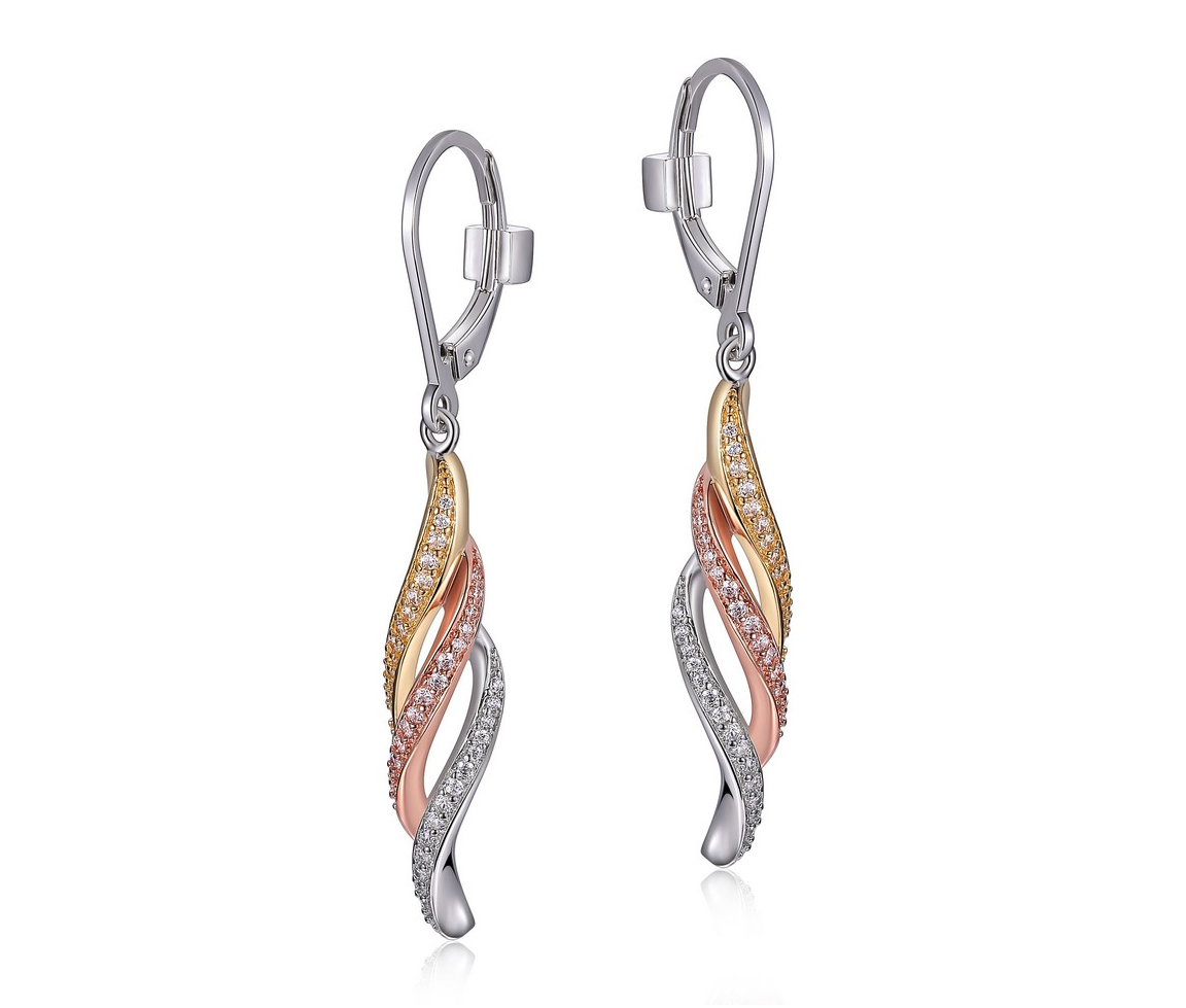 BOUCLE ELLE EN ARGEN RHODIÉ 3 TONS SERTIE DE CUBIQUES ZIRCONIAS AVEC ATTACHES FRANÇAISES - PJ R2LC5T0003 - ELLE