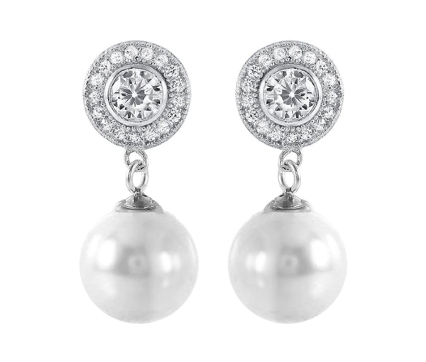 BOUCLES EN ARGENT RHODIÉ SERTIES DE PERLES SYNTHÉTIQUES ET DE CUBIQUES ZIRCONIAS - SP STE00988 - BIJOUX D'IMPORTATION