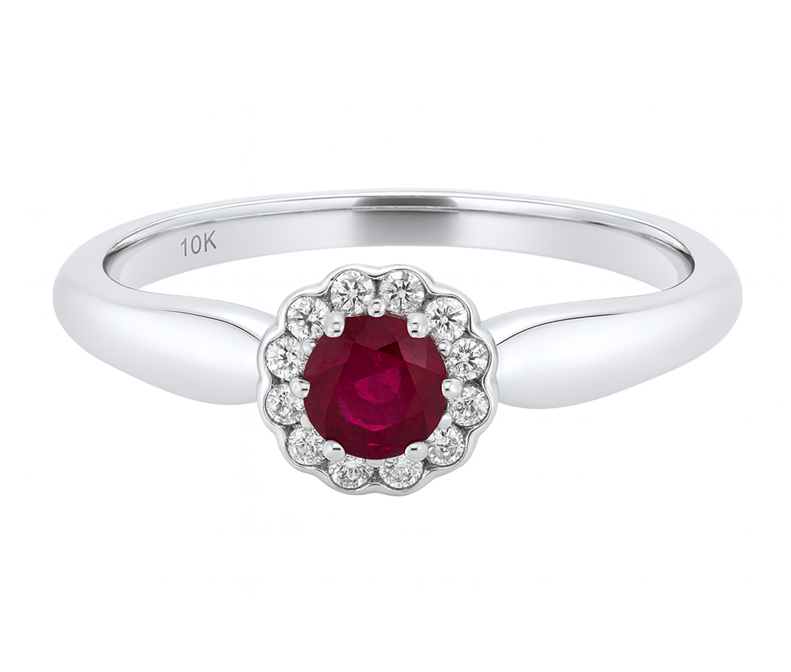 BAGUE EN OR AVEC UN RUBIS ET DIAMANTS - CR 52D08WG - BIJOUX CANADIEN
