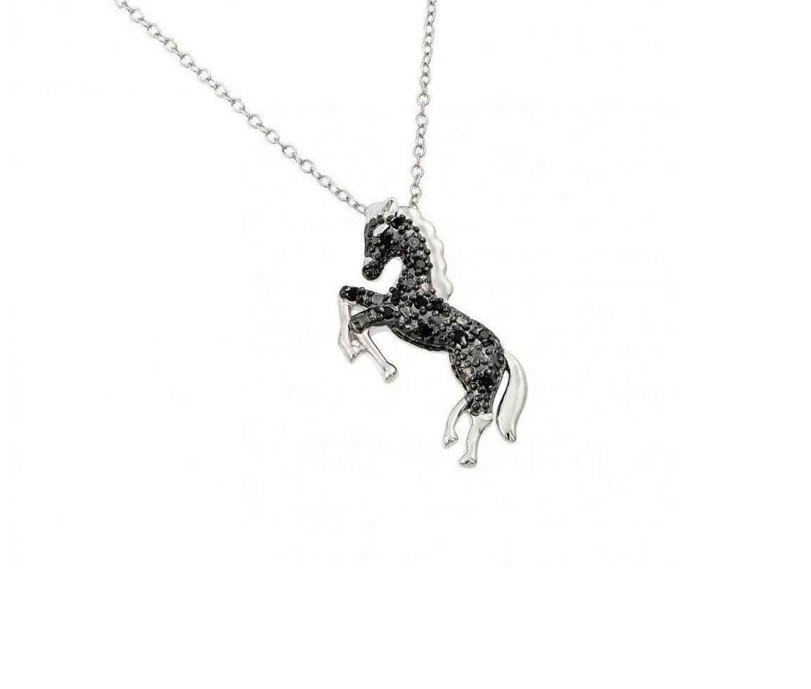 PENDENTIF CHEVAL AVEC CZ NOIRS - SP BGP00959 - BIJOUX D'IMPORTATION