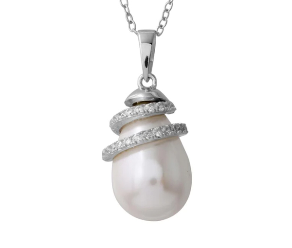 PENDENTIF EN ARGENT RHODIÉ SERTI D'UNE PERLE SYNTHÉTIQUE ET DE CUBIQUES ZIRCONIAS - SP BGP01221 - BIJOUX D'IMPORTATION