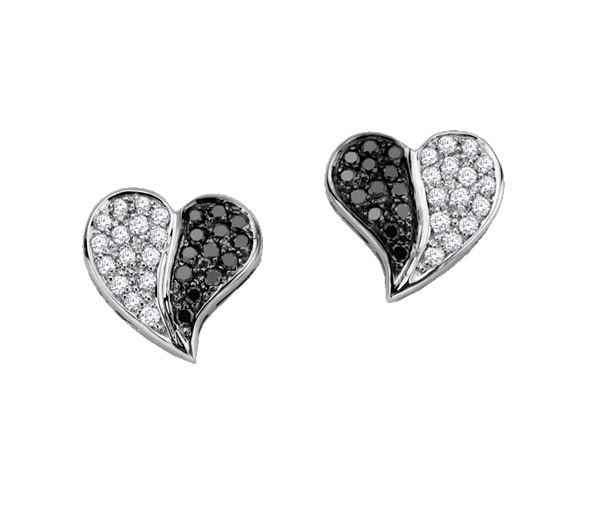 BOUCLES COEURS EN OR BLANC SERTIES DE DIAMANTS BLANCS ET NOIRS - CR DD2408 - BIJOUX CANADIEN