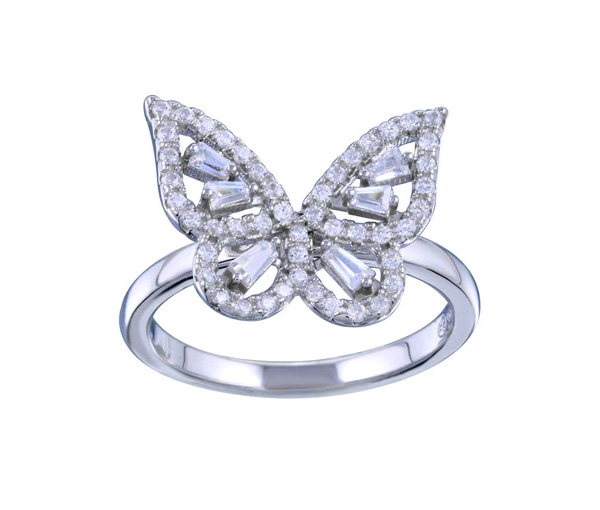 BAGUE PAPILLON EN ARGENT RHODIÉ SERTIE DE CUBIQUES ZIRCONIAS - SP BGR01340/7 - BIJOUX D'IMPORTATION